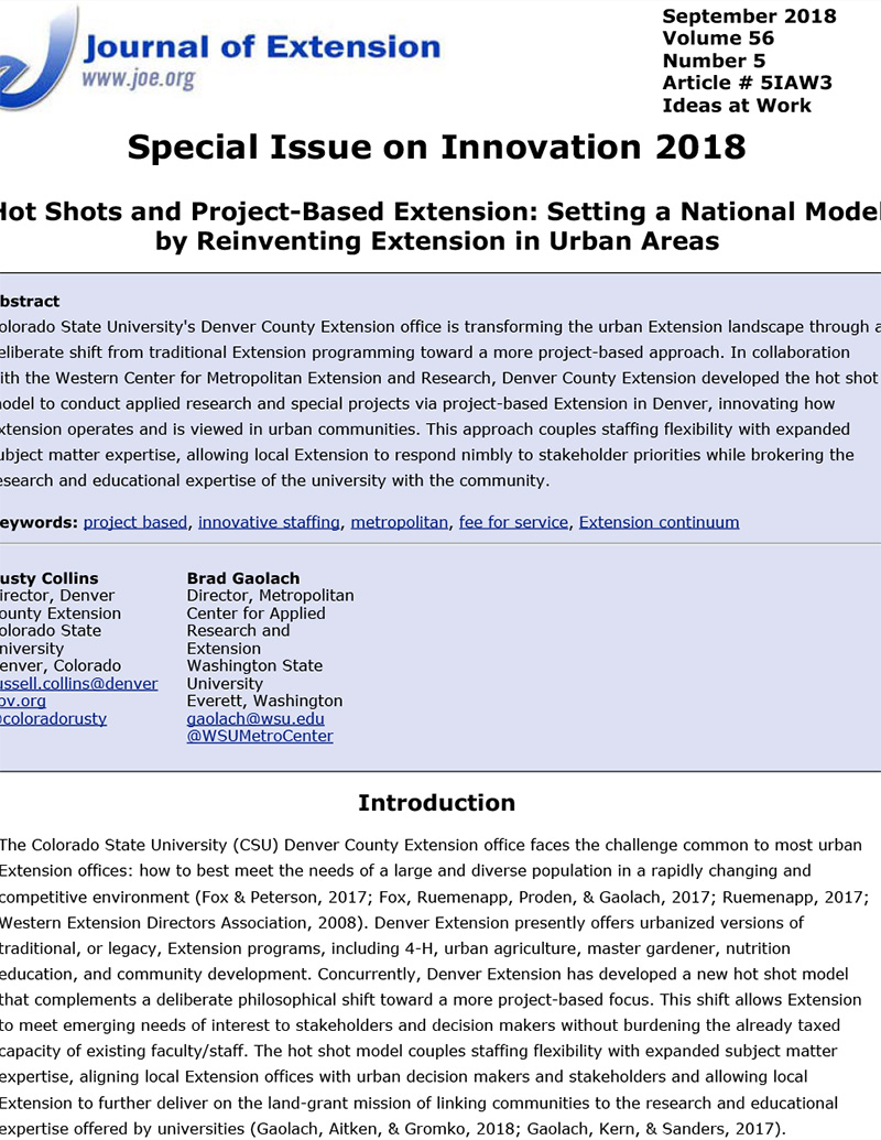 Journal of Extension Hot Shots, Dream Teams special issue cover