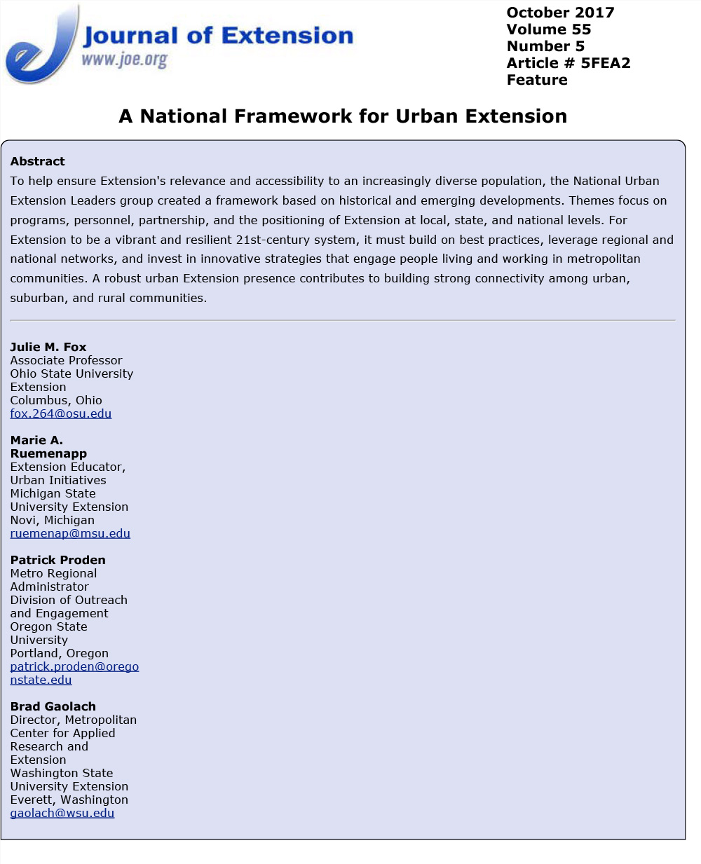 Journal of Extension Cover