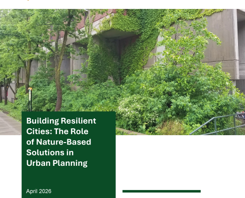 Cover of Nature Based Solutions paper showing a concrete building with greenery on it.