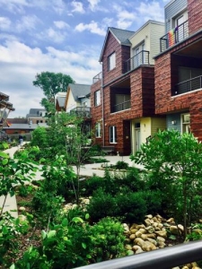 Backyard of brick home